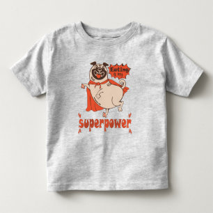 T-shirt Pour Les Tous Petits Manger est mon super-puissance rouge carlin style 