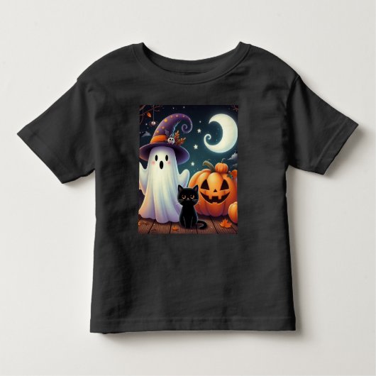 T-shirt Pour Les Tous Petits Mignonne, citrouille d'Halloween, chat & fantôme (Devant)