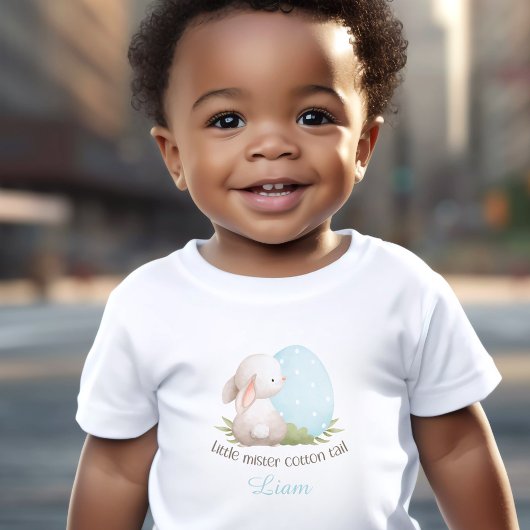 T-shirt Pour Les Tous Petits Mignonne lapin Pâques Nom personnalisé Bleu garçon