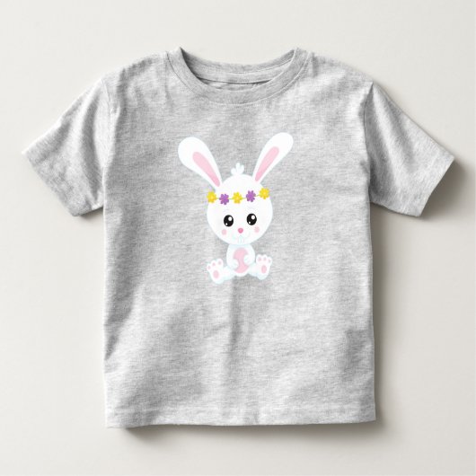 T-shirt Pour Les Tous Petits Mignonne Lapin, Petit Lapin, Lapin Blanc, Fleurs (Devant)