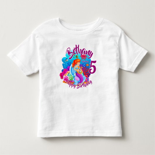 T-shirt Pour Les Tous Petits Modifier le nom d'âge Mermaid Anniversaire Fête Pe (Devant)