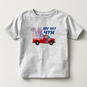 T-shirt Pour Les Tous Petits MON 1ER Camion Rouge Blanc Bleu Feu d'artifice 4 j
