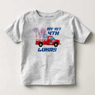 T-shirt Pour Les Tous Petits MON 1ER Camion Rouge Blanc Bleu Feu d'artifice 4 j