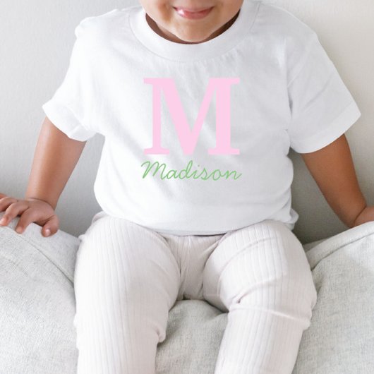 T-shirt Pour Les Tous Petits Monogramme Nom personnalisé initial Pink Green