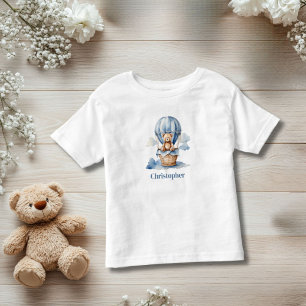 T-shirt Pour Les Tous Petits Montgolfière Ours en Peluche Garçon Bleu Personnal