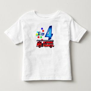 T-shirt Pour Les Tous Petits Moteur d'incendie garçon de 4e anniversaire