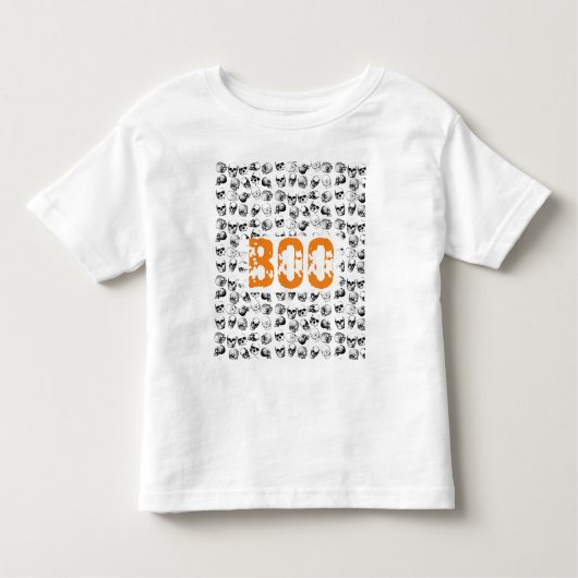 T-shirt Pour Les Tous Petits Motif de crâne Éffrayant Orange Boo Halloween (Devant)