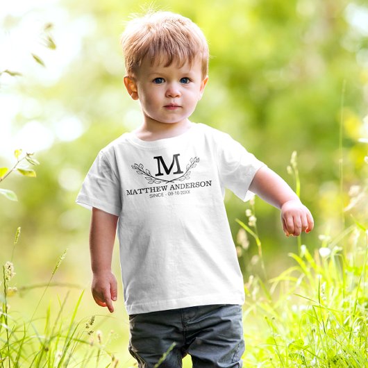 T-shirt Pour Les Tous Petits Nom noir et blanc personnalisé Monogramme Age