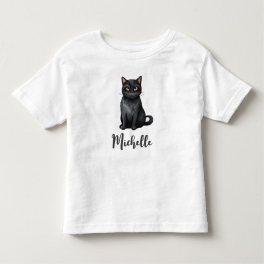 T-shirt Pour Les Tous Petits Nom personnalisé Chat noir mignon Halloween (Devant)