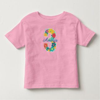 T-shirt Pour Les Tous Petits Nom personnalisé en chiffre floral 3-T-Shirt pour