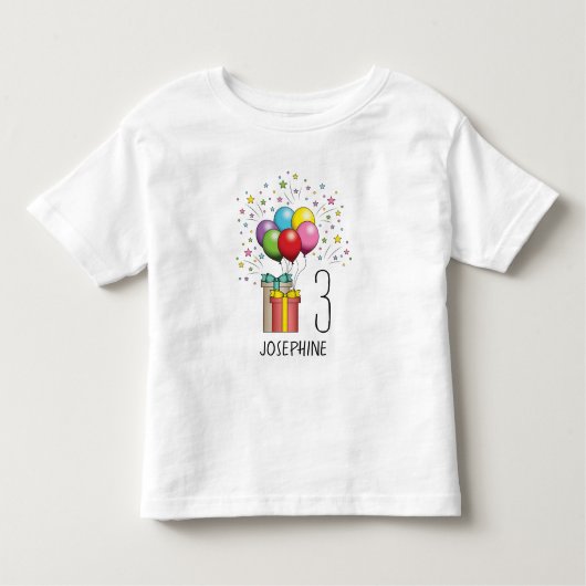 T-shirt Pour Les Tous Petits Numéro D'Âge D'Anniversaire Personnalisé, Balloons (Devant)