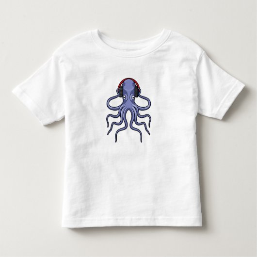 T-shirt Pour Les Tous Petits Octopus en musique avec casque (Devant)