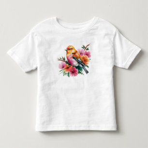 T-shirt Pour Les Tous Petits Oiseau à fleur rose