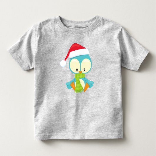 T-shirt Pour Les Tous Petits Oiseau De Noël, Oiseau Avec Casquette, Oiseau Avec (Devant)