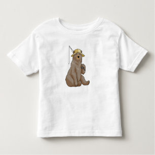 T-shirt Pour Les Tous Petits Ours à la pêche avec une baguette de pêche
