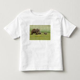 T-shirt Pour Les Tous Petits Ours brun d'Alaska femelle et trois oursons, Ursus