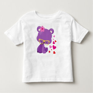 T-shirt Pour Les Tous Petits Ours, Ours pourpre, Lunettes, Coeurs