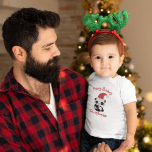 T-shirt Pour Les Tous Petits Panda au chapeau de Père Noël – Joyeux Noël ourson