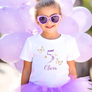 T-shirt Pour Les Tous Petits Papillon d'or violet 5e anniversaire