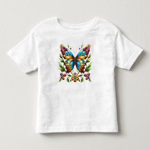 T-shirt Pour Les Tous Petits Papillon en vitrail coloré avec fleurs