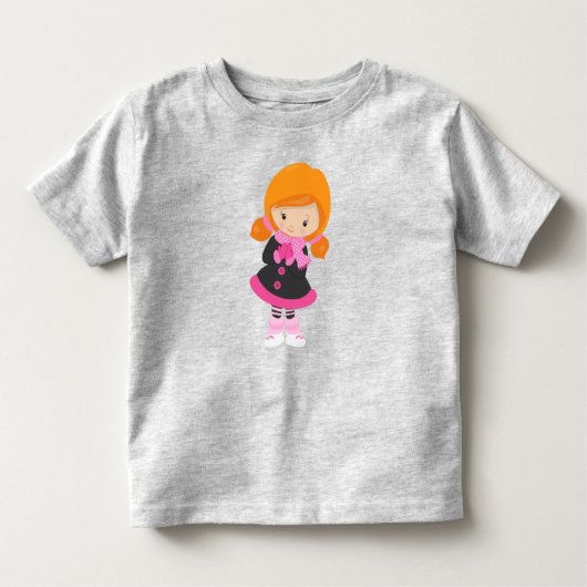 T-shirt Pour Les Tous Petits Patineuse sur glace, Mignonne fille, Cheveux orang (Devant)