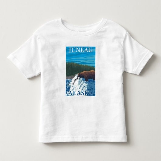 T-shirt Pour Les Tous Petits Pêche d'ours en rivière - Juneau, Alaska (Devant)