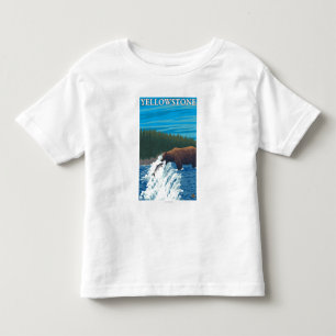 T-shirt Pour Les Tous Petits Pêche d'ours ressortissant en rivière -