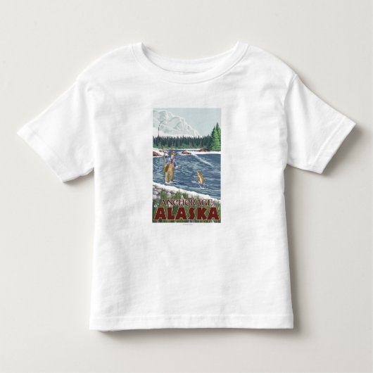 T-shirt Pour Les Tous Petits Pêcheur de mouche - Anchorage, Alaska (Devant)