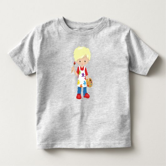 T-shirt Pour Les Tous Petits Peintre, Artiste Peintre, Garçon Mignon, Cheveux B (Devant)