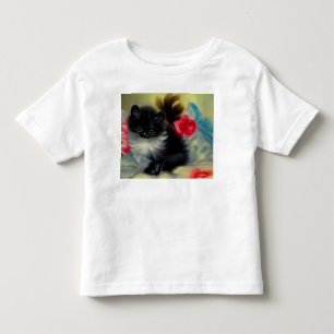 T-shirt Pour Les Tous Petits Peinture de chaton vintage noir et blanc
