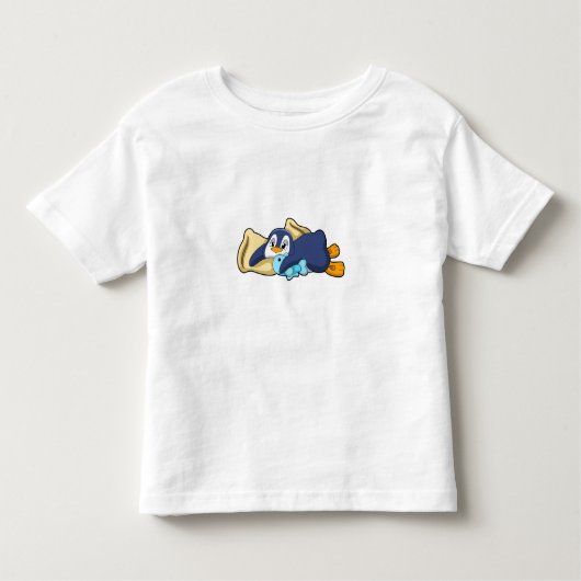 T-shirt Pour Les Tous Petits Penguin au coucher avec Coussin (Devant)