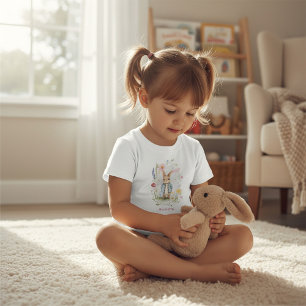T-shirt Pour Les Tous Petits Petit lapin cadre floral aquarelle tout-petit