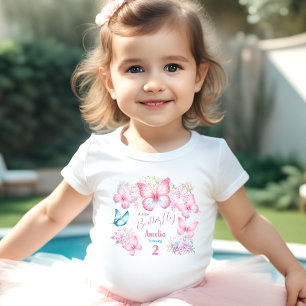 T-shirt Pour Les Tous Petits Petit Papillon rose Floral Nom d'été Anniversaire