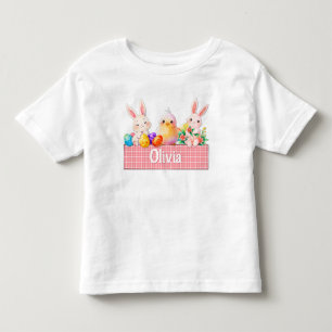 T-shirt Pour Les Tous Petits Petite fille de Pâques Bunny Chick rose nom de la 