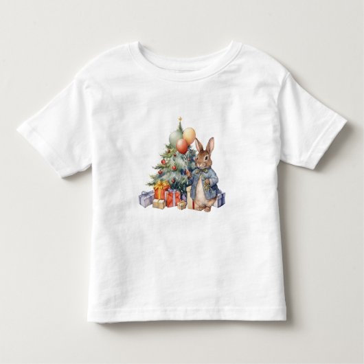 T-shirt Pour Les Tous Petits Pierre le lapin Ballons et sapin de Noël (Devant)