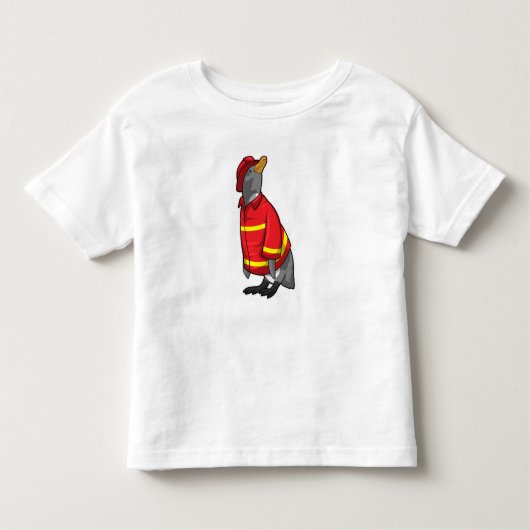 T-shirt Pour Les Tous Petits Pingouin as Firefighter with Helmet (Devant)