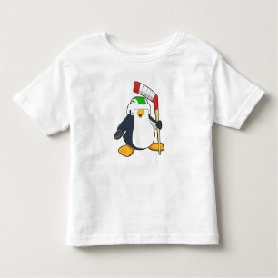 T-shirt Pour Les Tous Petits Pingouin au hockey sur glace avec bâton de hockey 
