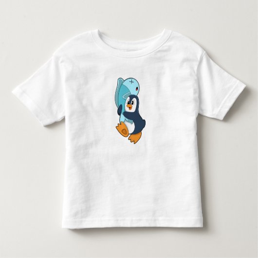 T-shirt Pour Les Tous Petits Pingouin avec poisson (Devant)
