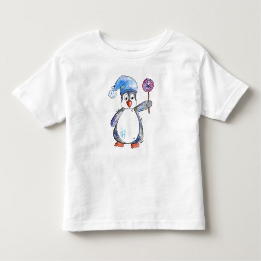 T-shirt Pour Les Tous Petits Pingouin blanc mignon avec Lollipop (Devant)