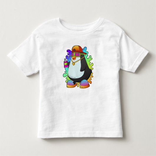 T-shirt Pour Les Tous Petits Pingouin comme peintre avec Spray (Devant)