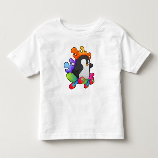T-shirt Pour Les Tous Petits Pingouin en patinage avec skateboard (Devant)