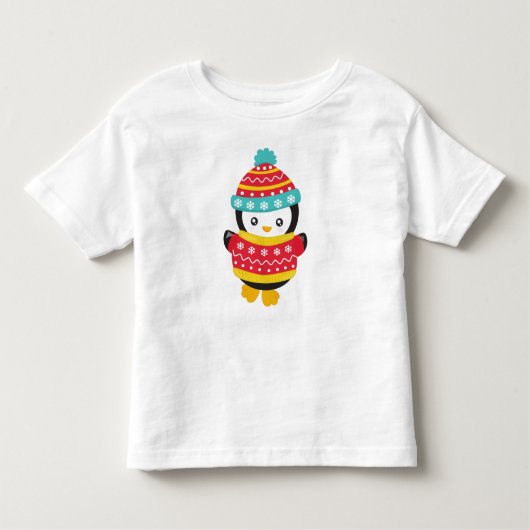 T-shirt Pour Les Tous Petits Pingouin mignon, Pingouin avec pull, Casquette (Devant)