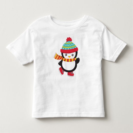 T-shirt Pour Les Tous Petits Pingouin mignon, Pingouin de patinage sur glace, C (Devant)