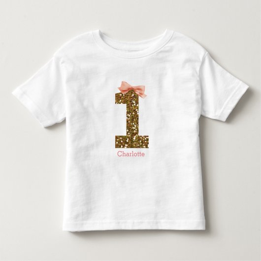 T-shirt Pour Les Tous Petits Pink Bow Gold Parties scintillant Un 1er anniversa (Devant)