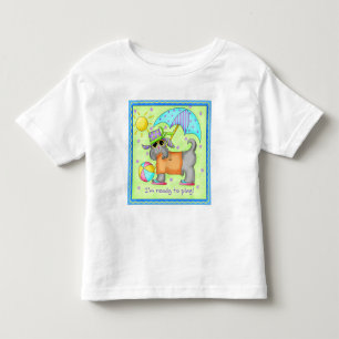 T-shirt Pour Les Tous Petits Plage Chien Whimsy Art Vert bleu