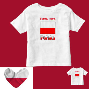 T-shirt Pour Les Tous Petits Polska et drapeau polonais Personnalisation rouge