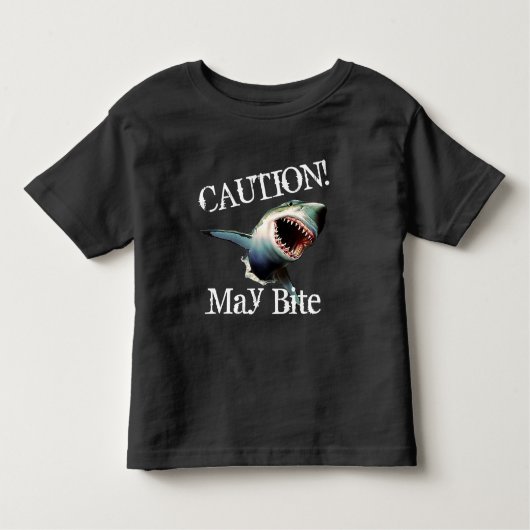 T-shirt Pour Les Tous Petits "Précaution drôle ! Peut mordre" avec le requin (Devant)
