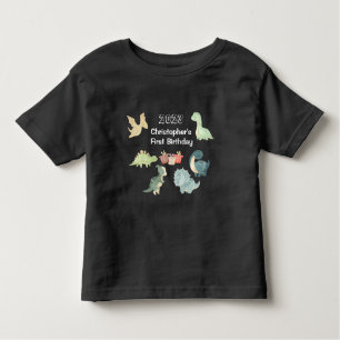 T-shirt Pour Les Tous Petits Première Aquarelle Anniversaire Cute Dinosaur Noir