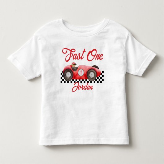T-shirt Pour Les Tous Petits Première bougie Rouge Voiture de course Rapide Un (Devant)