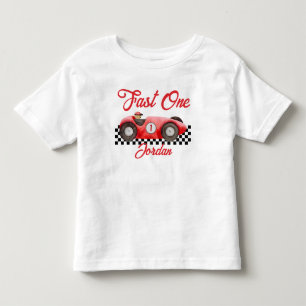 T-shirt Pour Les Tous Petits Première bougie voiture de course rouge rapide un